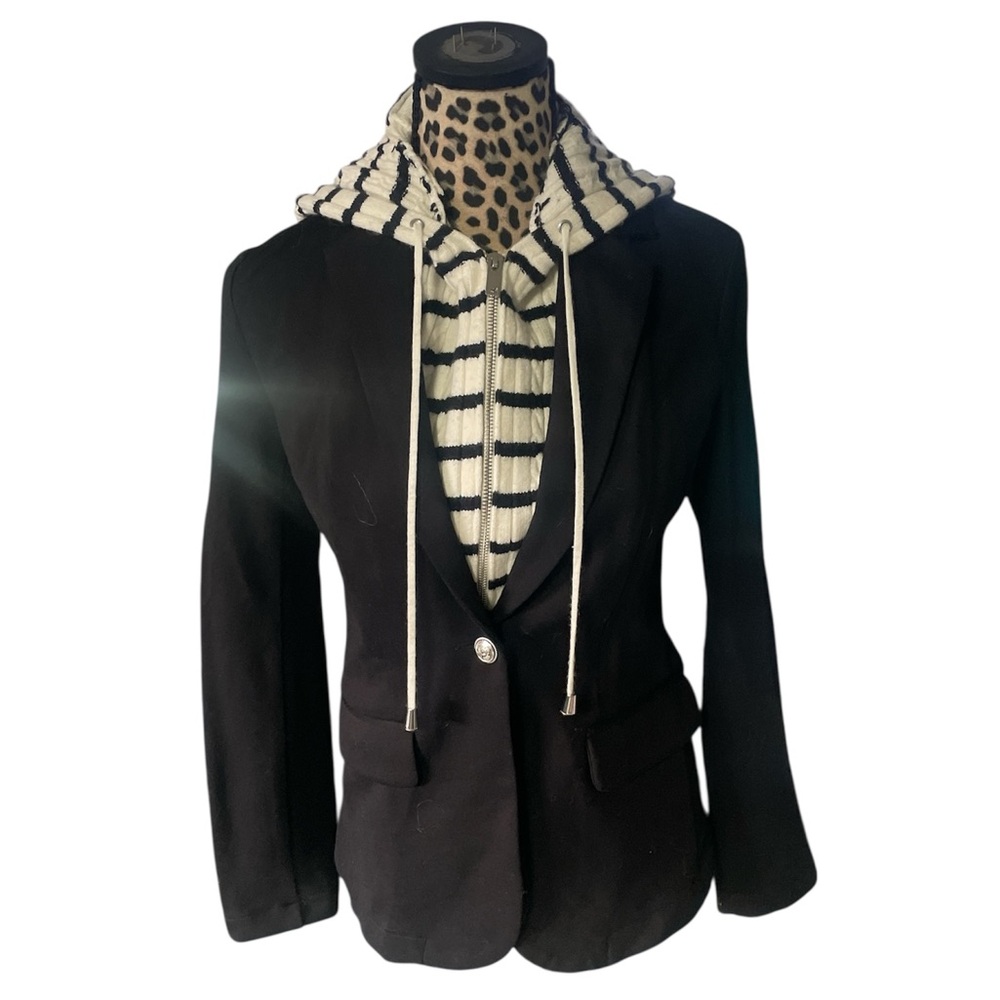 Tahari Black Jacket with Striped Hood